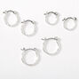 Silver-tone Graduated Textured Hinge Hoop Earrings - 3 Pack,