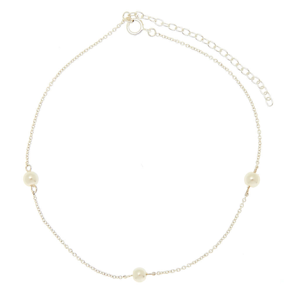 Sterling Silver Pearl Chain Anklet,
