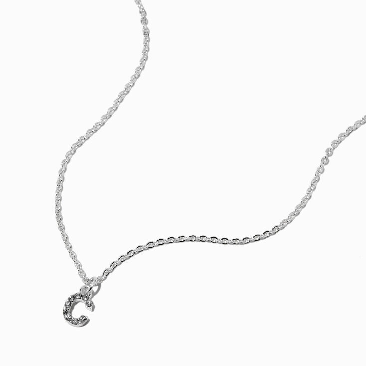Silver-tone Crystal Block Letter Initial Pendant Necklace - C,