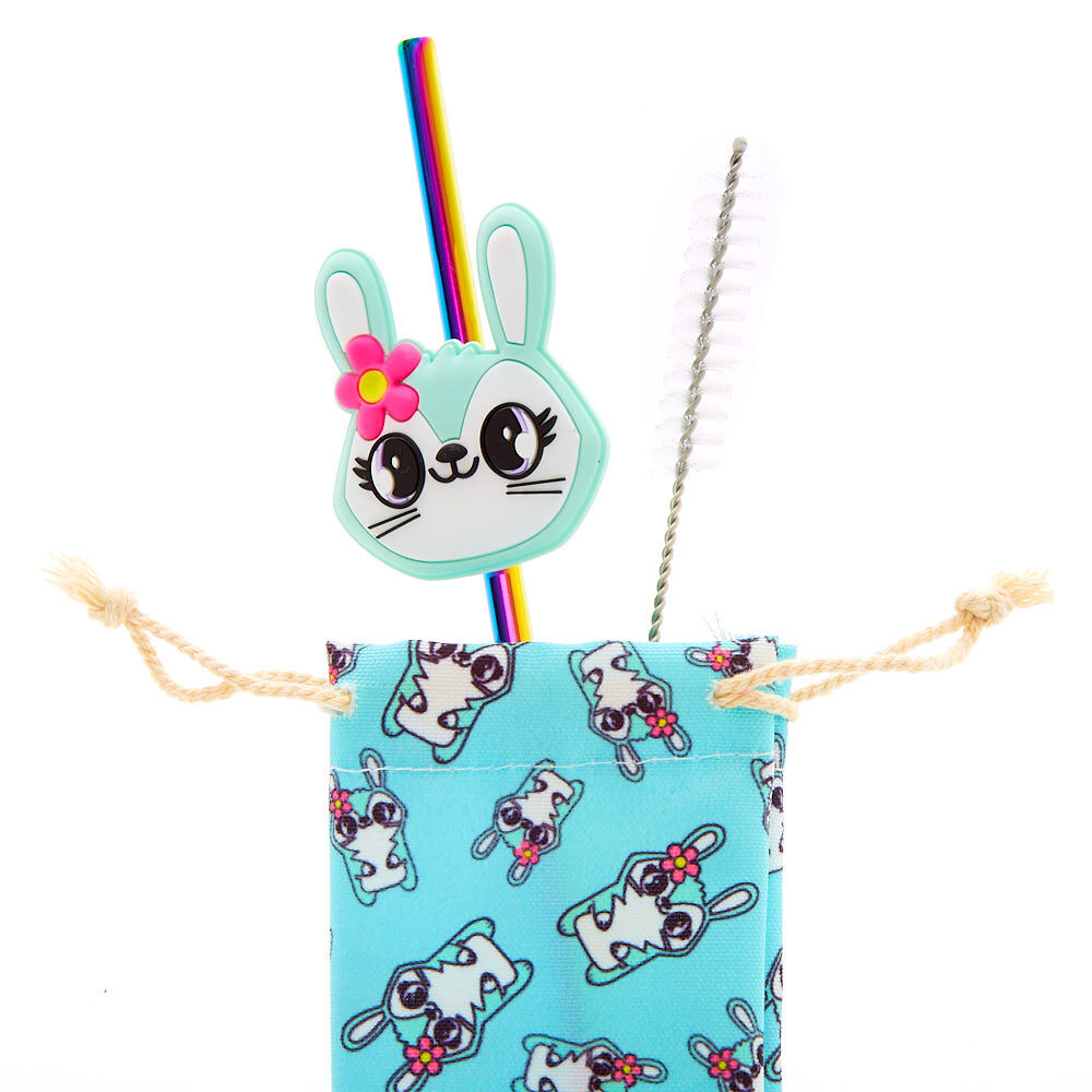 Jade the Bunny Anodized Stainless Steel Straw & Pouch Set,