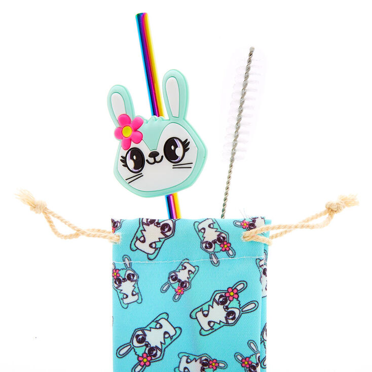Jade the Bunny Anodized Stainless Steel Straw &amp; Pouch Set,