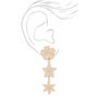 Gold 2.5&quot; Flower Linear Drop Earrings  - White,