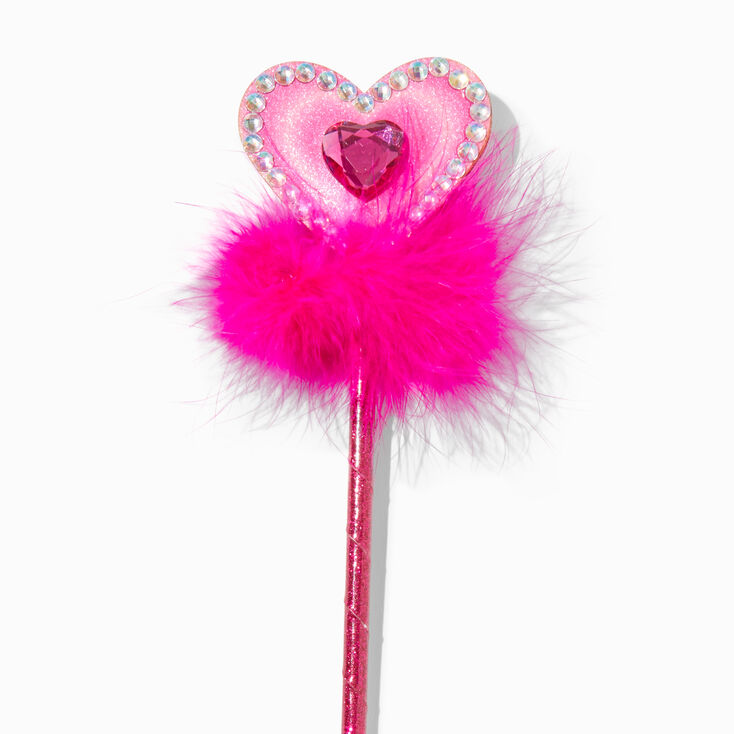 Claire&#39;s Club Pink Heart Marabou Feather Wand,