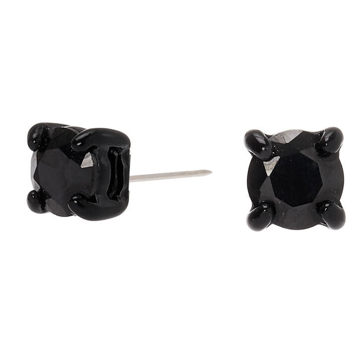 Clous d&#39;oreilles ronds avec strass en zircon cubique d&#39;imitation noirs - 5&nbsp;mm,