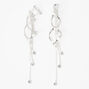 Silver 3.5&quot; Rhinestone Ribbon Clip-On Drop Earrings,