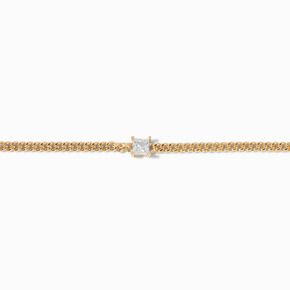 C LUXE by Claire&#39;s 18k Yellow Gold Plated Cubic Zirconia Curb Chain Bracelet,