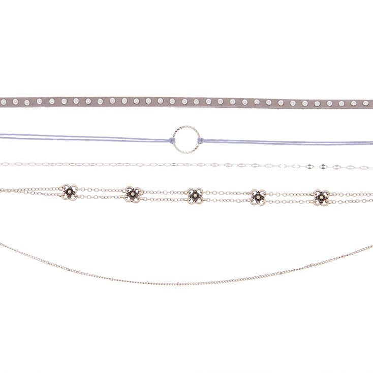 Brushed Silver Choker Necklaces - 5 Pack,