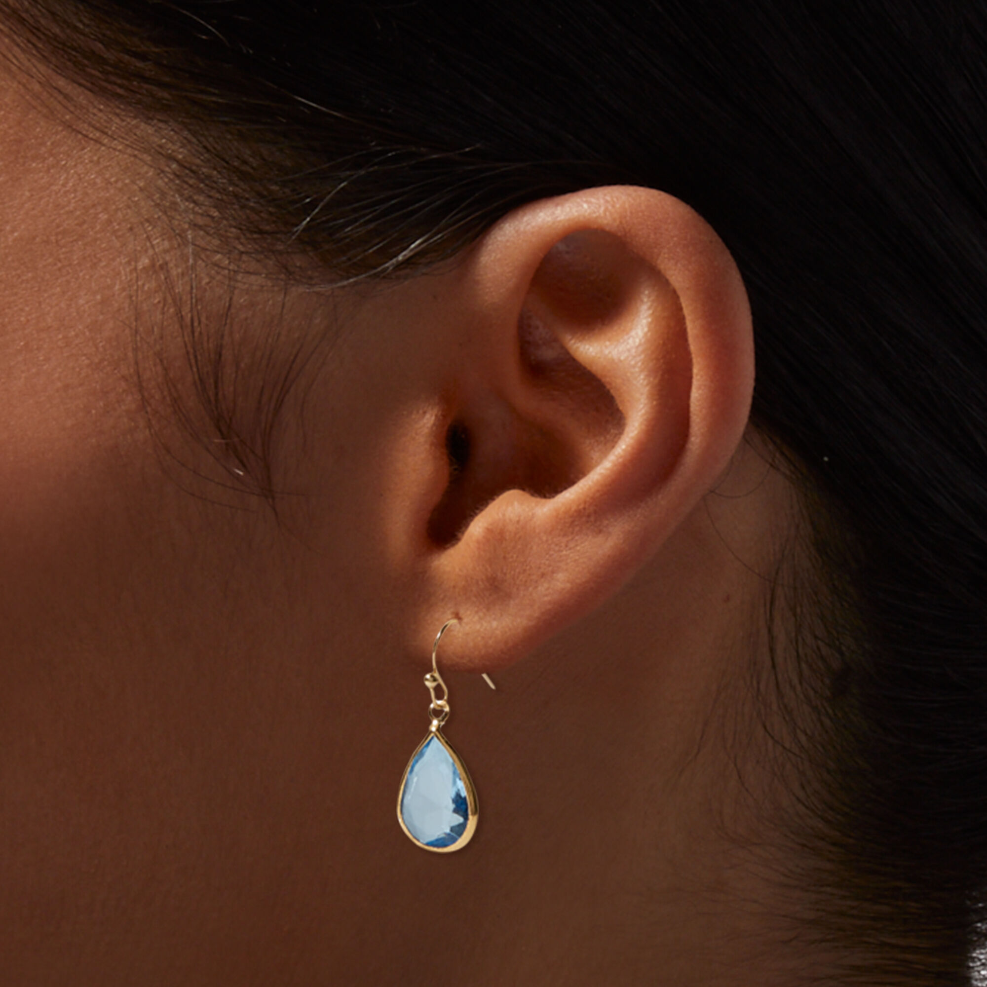 Gold-Tone 1" Aqua Crystal Pear Drop Earrings,
