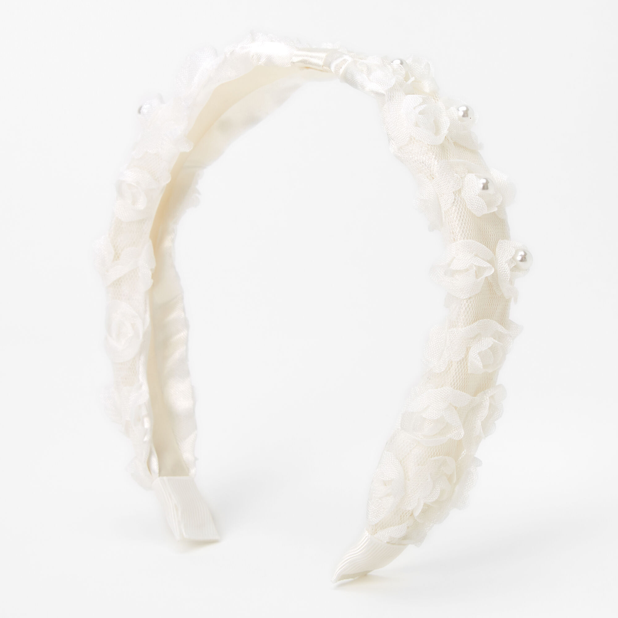Claire's Club Floral Chiffon Headband - White,