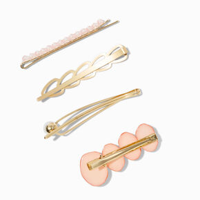 Pink Stone &amp; Pearl Hair Pins - 4 Pack,