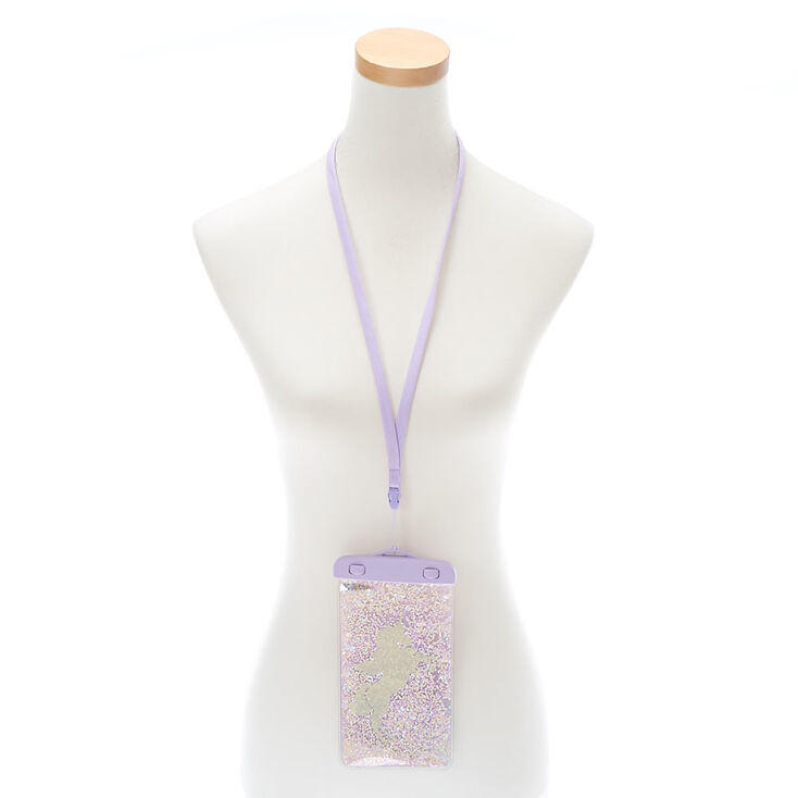 Pochette &eacute;tanche lilas pour portable licorne &agrave; paillettes mobiles,