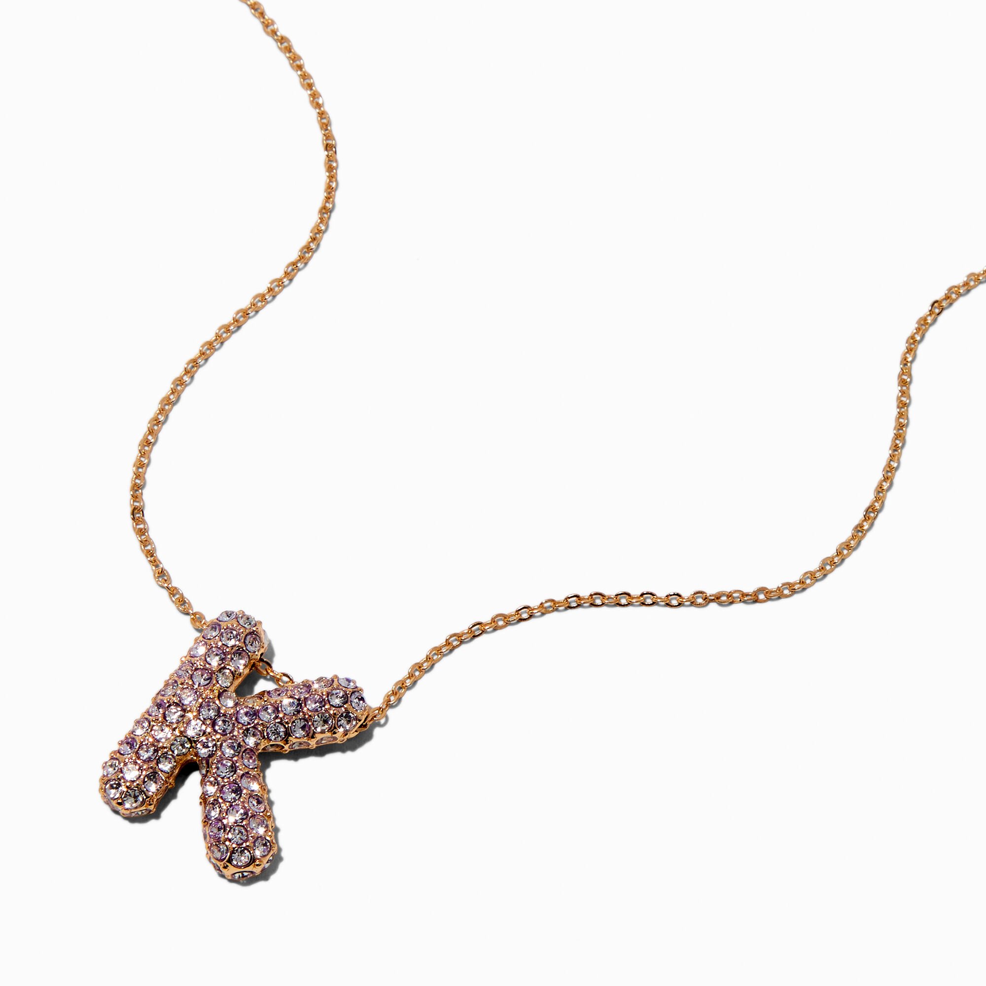 Gold-tone Pavé Bubble Initial Pendant Necklace - K,