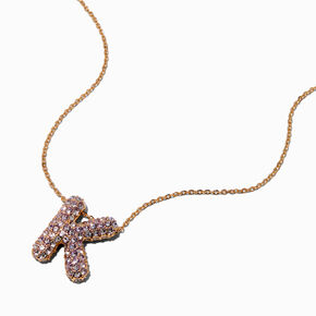 Gold-tone Pav&eacute; Bubble Initial Pendant Necklace - K,