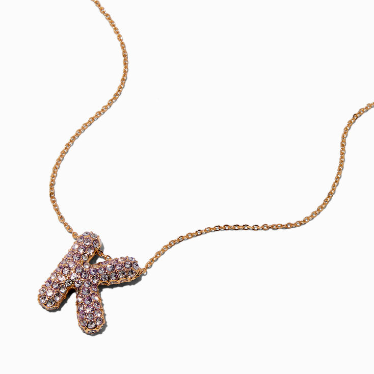 Gold-tone Pav&eacute; Bubble Initial Pendant Necklace - K,