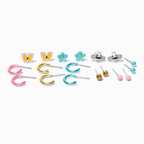 Pastel Spring Mixed Stud &amp; Hoop Earrings - 9 Pack,