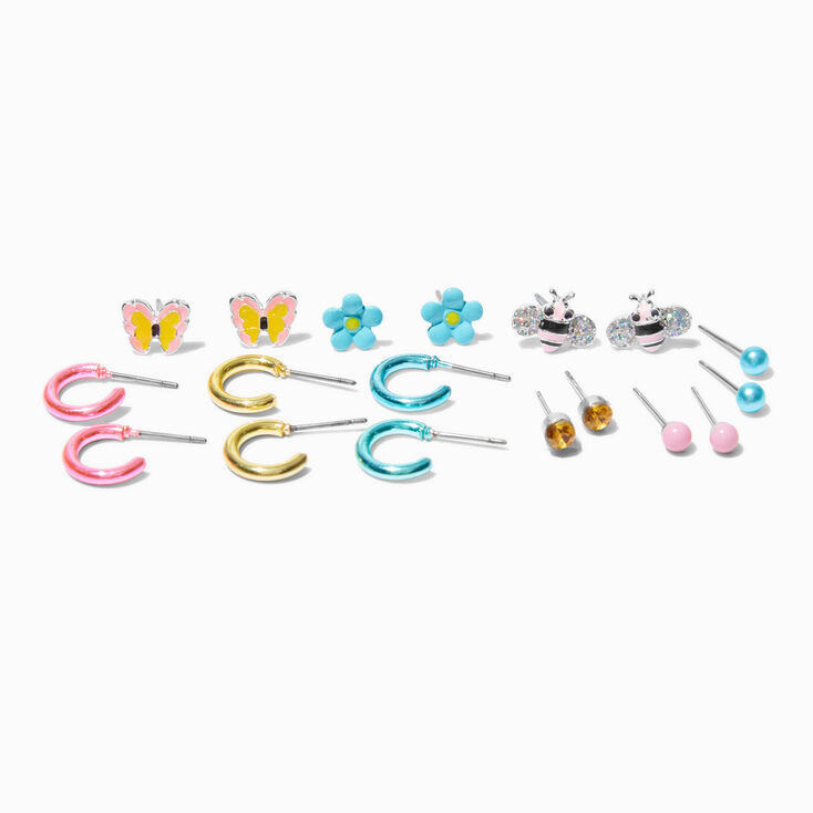 Pastel Spring Mixed Stud &amp; Hoop Earrings - 9 Pack,