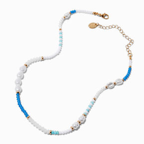 Pearl &amp; Blue Beaded Chain Necklace,