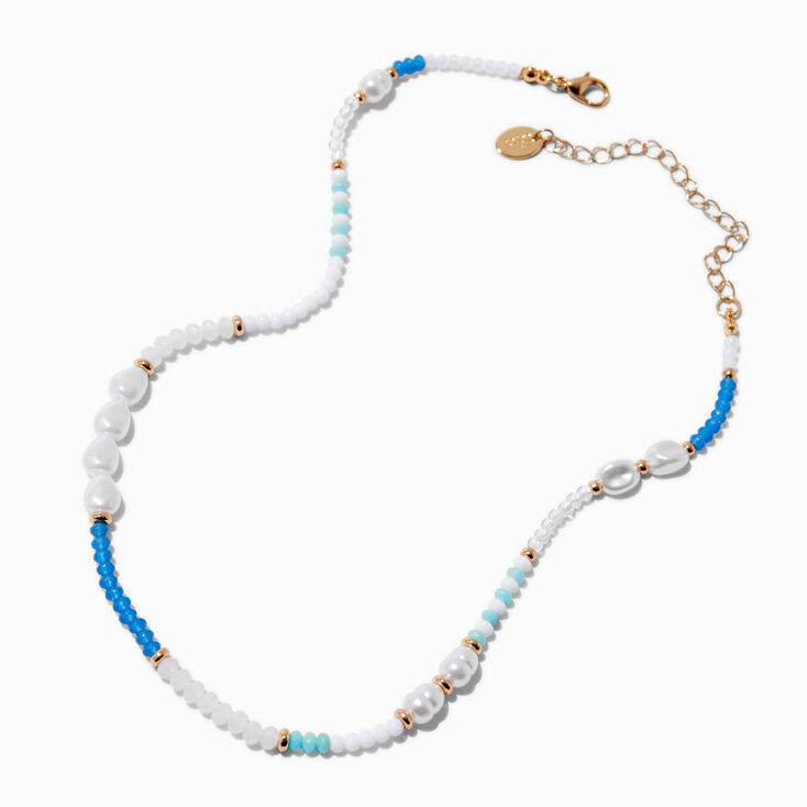Pearl &amp; Blue Beaded Chain Necklace,