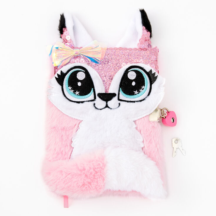 Claire's Journal intime en fausse fourrure renarde en sequins - Rose