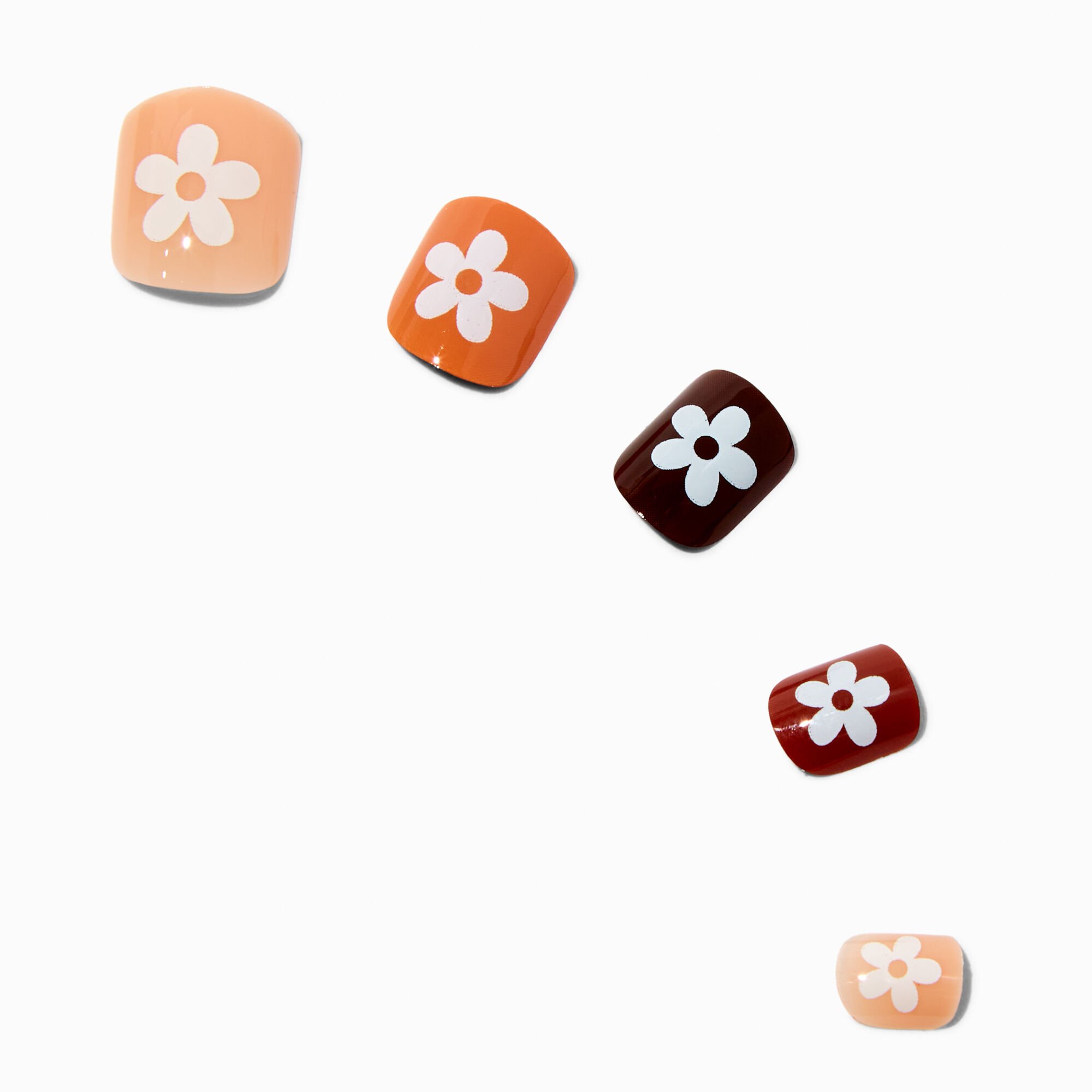Neutral Flower Square Press On Vegan Faux Nail Set - 24 Pack,