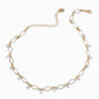 Gold-tone Cubic Zirconia Delicate Oval Dangle Choker Necklace,