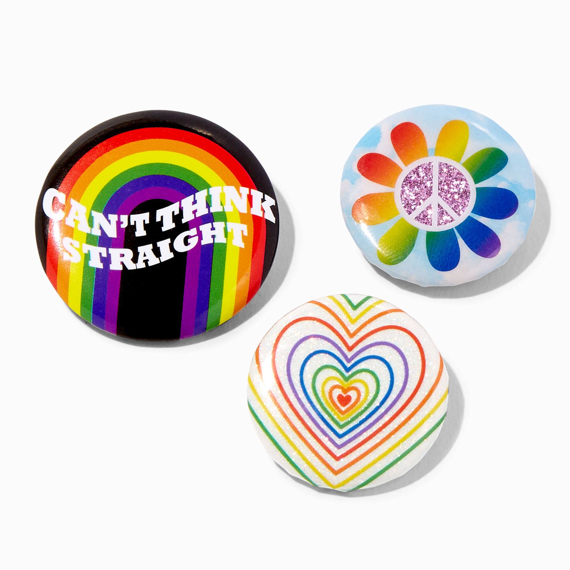 View Claires Pride Pinback Button Set 3 Pack Rainbow information