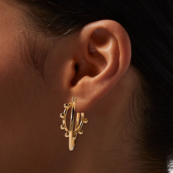 Gold-tone Ball Twisted 50mm Hoop Earrings ,