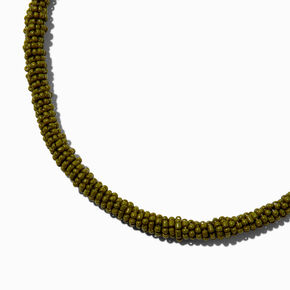 Olive Green Seed Bead Tube Choker Necklace,