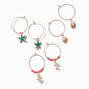 Gold-tone Coral Sea Shell Hoop Earrings - 3 Pack,