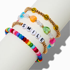 Happy Face &#39;&#39;Smile&#39;&#39; Beaded Stretch Bracelets - 4 Pack,
