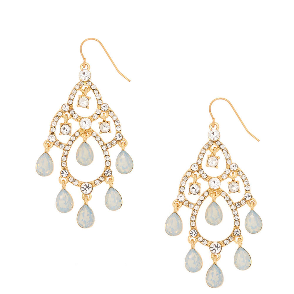 Glass Rhinestone 2" Chandelier Drop Earrings - Opal,