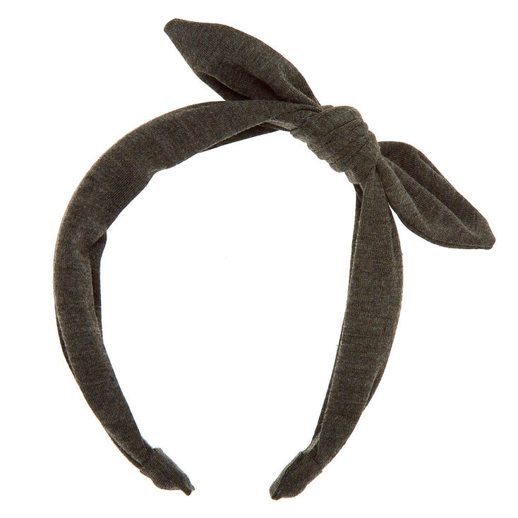 Solid Knotted Bow Headband - Charcoal,
