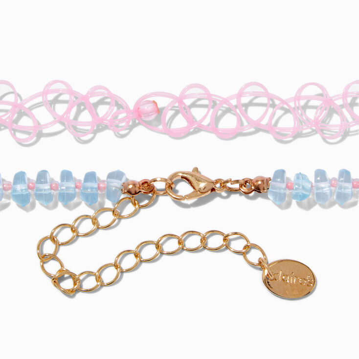 Pink Tattoo &amp; Blue Beaded Butterfly Choker Necklaces - 2 Pack,