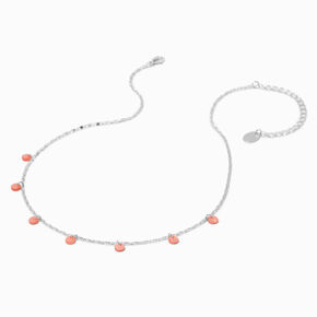 Mini Pink Resin Coin Silver-tone Chain Necklace,
