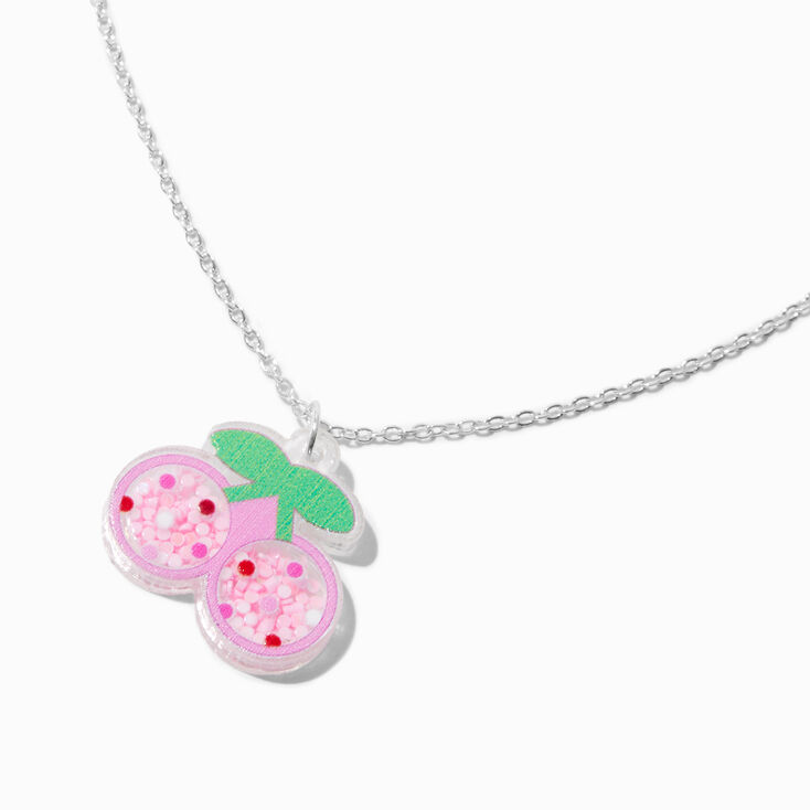 Glitter Cherry Shaker Pendant Necklace ,