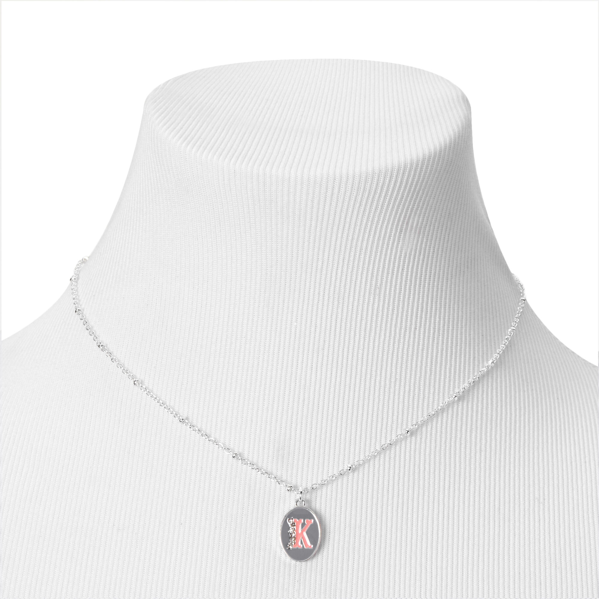 Silver Embellished Initial Turquoise & Purple Pendant Necklace - L,