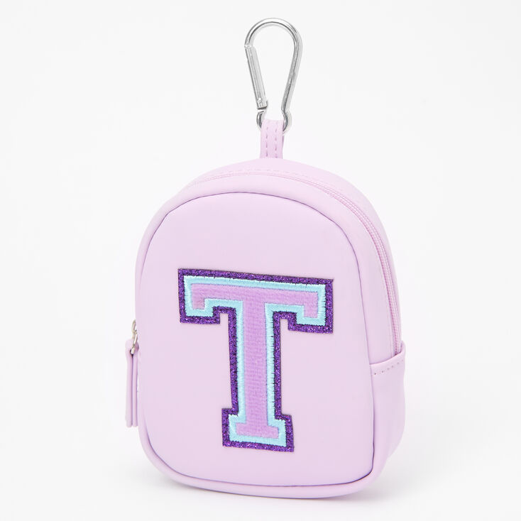 Purple Varsity Initial Mini Backpack Keychain - T,