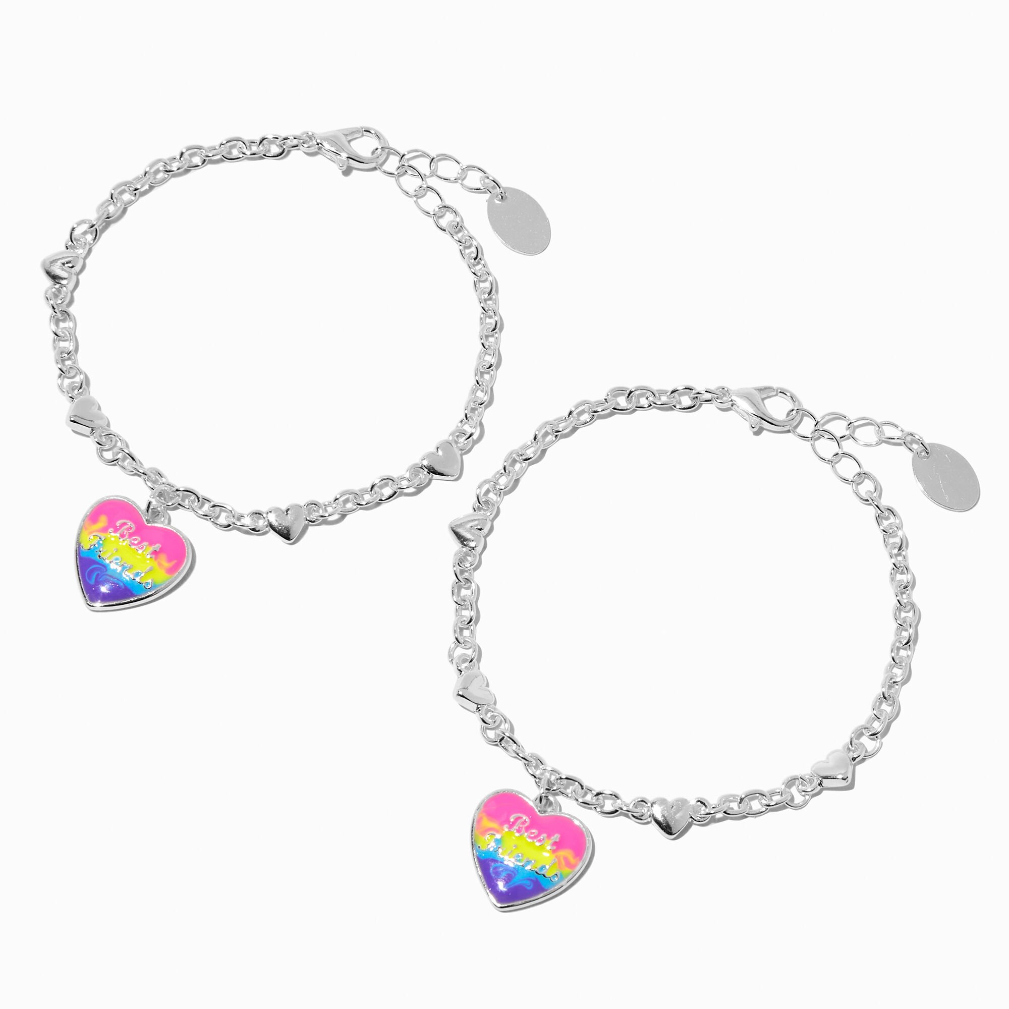 Best Friends Glow in the Dark Rainbow Heart Charm Bracelets - 2 Pack,