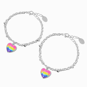 Best Friends Glow in the Dark Rainbow Heart Charm Bracelets - 2 Pack,
