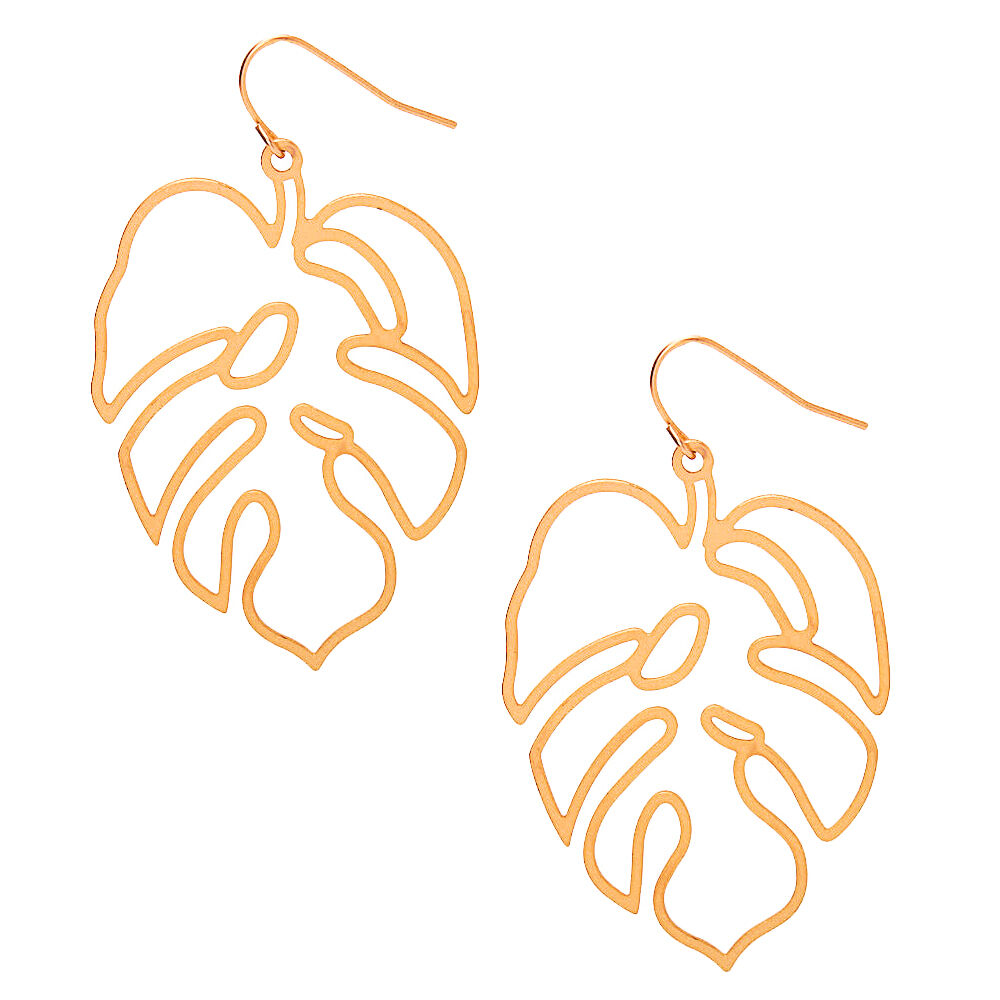 Gold 2" Palm Leaf Drop Earrings,