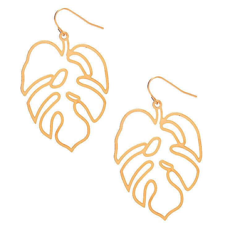 Gold 2&quot; Palm Leaf Drop Earrings,