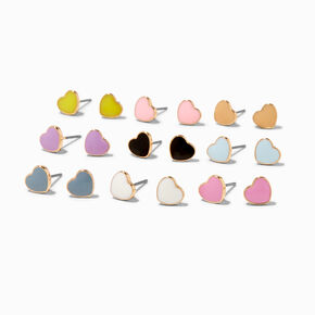 Enamel Hearts Stud Earrings - 9 Pack,
