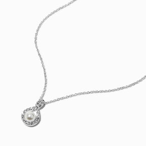 Collier &agrave; pendentif perle d&#39;imitation et symbole de l&#39;infini couleur argent&eacute;,