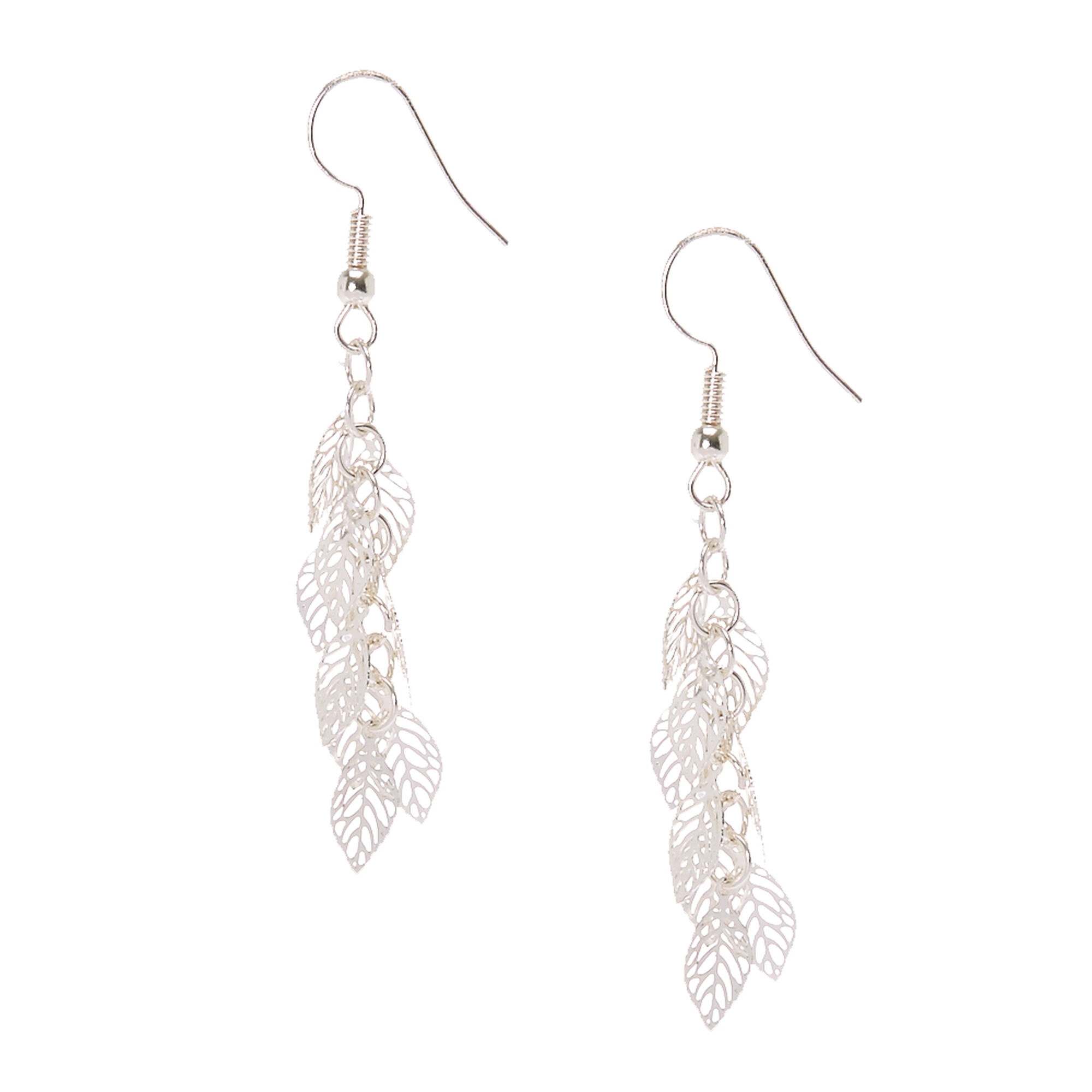 View Claires Tone Filigree Leaf Drop Earrings Silver information