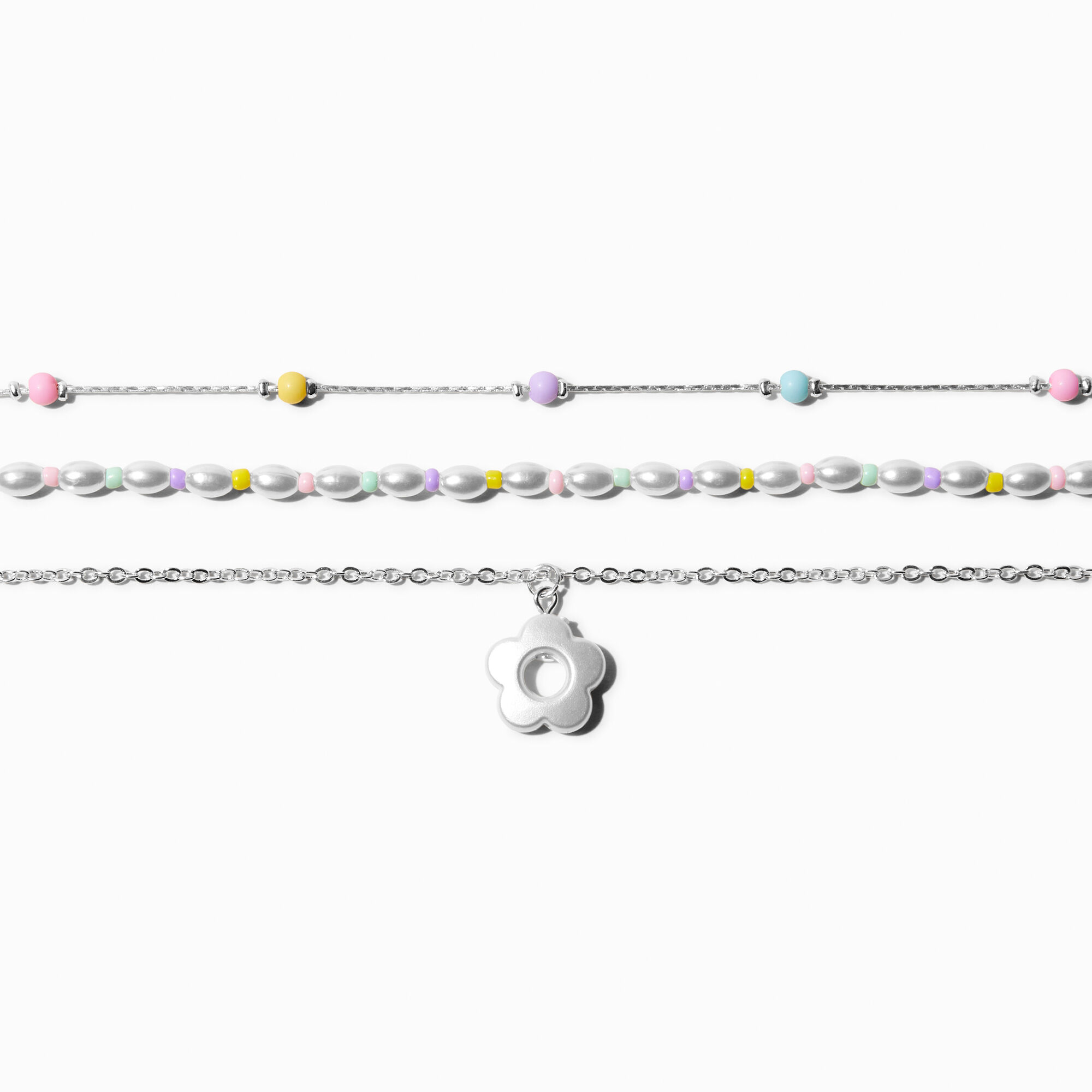 Claire's Club Pastel Flower Charm Choker Necklaces - 3 Pack,