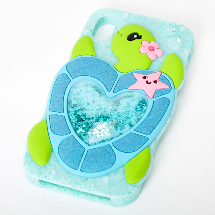 Turquoise Shaker Glitter Tessa the Turtle Silicone Phone Case - Fits Iphone XR,