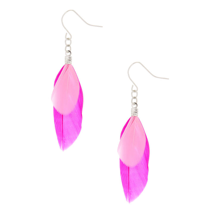 2&quot; Feather Drop Earrings - Pink,