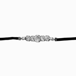 Silver-tone Rectangular Rhinestone Choker Necklace,