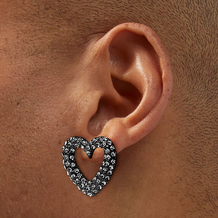 Clous d&#39;oreilles couleur h&eacute;matite strass c&oelig;ur ajour&eacute;,