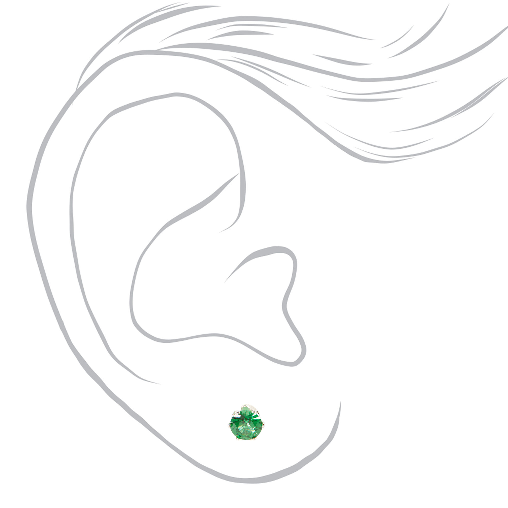 Silver Deep Green Cubic Zirconia Round Stud Earrings - 3 Pack, 5MM,
